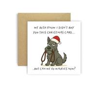 Huxters Divertente biglietto di Natale di Dog Scottish Terrier grigio per mamma, papà, cagnolino, genitori, cani - We Both Know I Didn't Buy You This Card But Can We Go Walkies Now? (grigio Terrier
