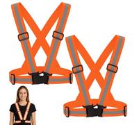Huybaa Gilet catarifrangente ad alta visibilità, set di 2, elastico regolabile in vita, adatto per uomini e donne, adatto per ciclismo, motociclismo, jogging, arancio, medio