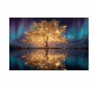 HUYEEI Albero della vita da canvas Albero riflesso nello specchio Art Nouveau Stile Liberty,Adatto casa soggiorno capezzale camera da letto hotel ufficio(dorato107)-60x80cm Non incorniciato