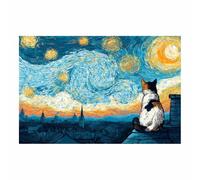 HUYEEI Animale Quadro su Tela, Gatto che osserva le stelle, Quadri Moderni Stampe Soggiorno Camera Letto appartamento Poster Parete Immagine Decorazione(blu)-20x30cm Non incorniciato