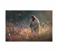 HUYEEI Boutique Stampe e Quadri su Tela Religiosi Abbracciarsi in un campo di fiori Gesù Poster Moderni per la decorazione della casa Regali di compleanno(bianco42)-60x90cm Non incorniciato