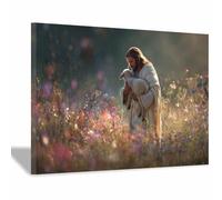 HUYEEI Boutique Stampe e Quadri su Tela Religiosi Abbracciarsi in un campo di fiori Gesù Poster Moderni per la decorazione della casa Regali di compleanno(bianco42)-60x90cm Incorniciato