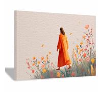HUYEEI Boutique Stampe e Quadri su Tela Religiosi Camminare lungo il sentiero fiorito Gesù Poster Moderni per la decorazione della casa Regali di compleanno(beige62)-60x80cm Incorniciato