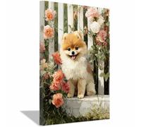 HUYEEI Canvas Quadri Cane tra i fiori stampe su tela, Adatto per soggiorno, camera da letto, Appartement Bureau ecc.(marrone71)-60x90cm Incorniciato