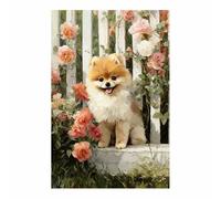 HUYEEI Canvas Quadri Cane tra i fiori stampe su tela, Adatto per soggiorno, camera da letto, Appartement Bureau ecc.(marrone71)-60x90cm Non incorniciato