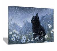 HUYEEI Canvas Quadri, Gatto che osserva le stelle, Immagini di arte nordica, Animale Decorazioni Parete per camera da letto moderna decorazione domestica(nero)-50x70cm Incorniciato