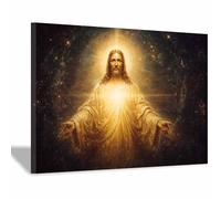 HUYEEI da parete su tela di Gesù Appare la luce sacra Stampa artistica,Dipinto cristiano per camera da letto, soggiorno, ufficio, cucina corridoio(dorato75)-70x100cm Incorniciato