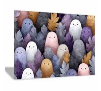 HUYEEI Decorazione murale Halloween Fantasmi che nascondono le foglie spettrale decorazione moderna da appendere poster artistico, corazione domestica(bianco165)-60x80cm Incorniciato