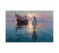 HUYEEI Decorazione murale su tela raffigurante Gesù Camminare sull'acqua grande decorazione pittura,arredamento cattolico per chiesa,ufficio, soggiorno,bagno(blu40)-70x100cm Non incorniciato
