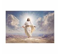 HUYEEI Decorazione murale su tela raffigurante Gesù Guardare giù dal cielo grande decorazione pittura,arredamento cattolico per chiesa,ufficio, soggiorno,bagno(bianco130)-60x90cm Non incorniciato