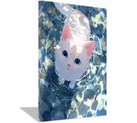 HUYEEI dipinti artistici su tela Gatti che nuotano nell'acqua manifesti e stampe arte della parete per soggiorno decorazione da parete moderna per la casa(bianco160)-40x60cm Incorniciato
