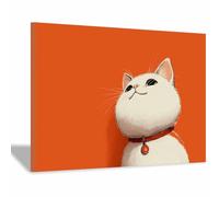 HUYEEI dipinti artistici su tela, Gatto che guarda in alto, manifesti e stampe arte della parete per soggiorno decorazione da parete moderna per la casa(arancione)-80x120cm Incorniciato