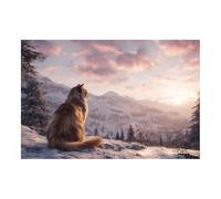 HUYEEI dipinti artistici su tela, Gatto che guarda la montagna, manifesti e stampe arte della parete per soggiorno decorazione da parete moderna per la casa(marrone)-50x70cm Non incorniciato