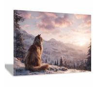 HUYEEI dipinti artistici su tela, Gatto che guarda la montagna, manifesti e stampe arte della parete per soggiorno decorazione da parete moderna per la casa(marrone)-50x70cm Incorniciato