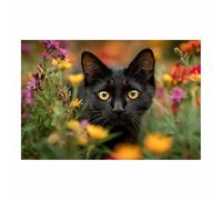 HUYEEI dipinti artistici su tela, Gatto nascosto tra i fiori, manifesti e stampe arte della parete per soggiorno decorazione da parete moderna per la casa(nero)-60x90cm Non incorniciato