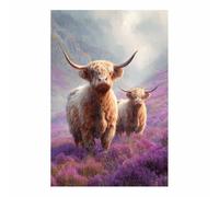 HUYEEI dipinti artistici su tela Mucca che cammina tra i fiori manifesti e stampe arte della parete per soggiorno decorazione da parete moderna per la casa(marrone35)-60x80cm Non incorniciato