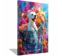 HUYEEI Dipinto Di Animali Cane tra i fiori dipinti su tela, quadretti da parete, Adatto per camera da letto, soggiorno, ecc decorazioni per la casa(multicolore64)-70x100cm Incorniciato