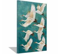 HUYEEI Dipinto Di Animali Gru che volano insieme dipinti su tela, quadretti da parete, Adatto per camera da letto, soggiorno, ecc decorazioni per la casa(blu84)-60x90cm Incorniciato