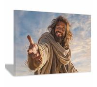 HUYEEI Dipinto in stile classico di Gesù Cristo Allungarsi verso l'orizzonte stampa murale con figura religiosa, per soggiorno, camera da letto, chiesa, ospedale(bianco47)-60x80cm Incorniciato