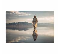 HUYEEI Dipinto in stile classico di Gesù Cristo Camminando nello specchio d'acqua stampa murale con figura religiosa, per soggiorno, camera da letto, ospedale(bianco27)-40x60cm Non incorniciato