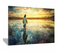 HUYEEI Dipinto in stile classico di Gesù Cristo Camminare sul Sentiero dell'Acqua stampa murale con figura religiosa, per soggiorno, camera da letto, chiesa, ospedale(blu17)-70x100cm Incorniciato