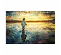 HUYEEI Dipinto in stile classico di Gesù Cristo Camminare sul Sentiero dell'Acqua stampa murale con figura religiosa, per soggiorno, camera da letto, chiesa, ospedale(blu17)-60x90cm Non incorniciato