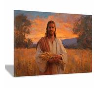 HUYEEI Dipinto in stile classico di Gesù Cristo Immagine di un campo di grano stampa murale con figura religiosa, per soggiorno, camera da letto, chiesa, ospedale(arancione167)-40x60cm Incorniciato