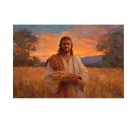 HUYEEI Dipinto in stile classico di Gesù Cristo Immagine di un campo di grano stampa murale con figura religiosa, per soggiorno, camera da letto, ospedale(arancione167)-20x30cm Non incorniciato