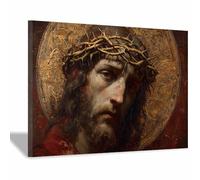 HUYEEI Dipinto in stile classico di Gesù Cristo Immagine di una corona di spine stampa murale con figura religiosa, per soggiorno, camera da letto, chiesa, ospedale(marrone37)-70x100cm Incorniciato