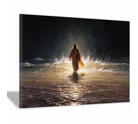 HUYEEI Dipinto in stile classico di Gesù Cristo L'acqua si muove attraverso la notte. stampa murale con figura religiosa, per soggiorno, camera da letto, ospedale(nero137)-70x100cm Incorniciato