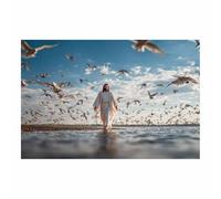 HUYEEI Dipinto in stile classico di Gesù Cristo L'acqua si muove in uno stormo stampa murale con figura religiosa, per soggiorno, camera da letto, chiesa, ospedale(bianco147)-20x30cm Non incorniciato