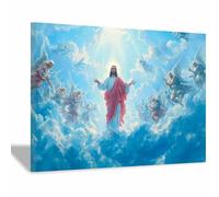 HUYEEI Dipinto in stile classico di Gesù Cristo Santo Avvicinarsi al Cielo stampa murale con figura religiosa, per soggiorno, camera da letto, chiesa, ospedale(blu187)-70x100cm Incorniciato