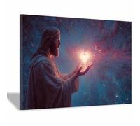 HUYEEI Dipinto in stile classico di Gesù Cristo Sostenere la luce del cuore stampa murale con figura religiosa, per soggiorno, camera da letto, chiesa, ospedale(blu77)-60x80cm Incorniciato