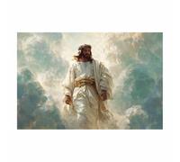 HUYEEI Dipinto in stile classico di Gesù Cristo Stare in piedi tra le nuvole stampa murale con figura religiosa, per soggiorno, camera da letto, chiesa, ospedale(blu127)-70x100cm Non incorniciato