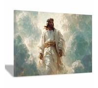HUYEEI Dipinto in stile classico di Gesù Cristo Stare in piedi tra le nuvole stampa murale con figura religiosa, per soggiorno, camera da letto, chiesa, ospedale(blu127)-70x100cm Incorniciato
