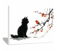 HUYEEI Generico Carta da Parati Moderna Gatti e rami di uccelli Schizzo In Bianco E Nero Fotomurali Moda, Adatto per camera da letto,appartamento, (bianco e nero135)-70x100cm Incorniciato