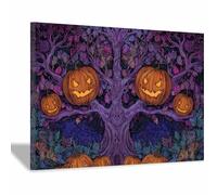 HUYEEI Halloween Quadro su Tela Zucca su un albero Quadri Moderni Stampe Soggiorno Camera Letto appartamento Poster Parete Immagine Decorazione(arancione156)-60x90cm Incorniciato