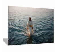 HUYEEI parete in tela motivo di Gesù L'acqua si muove con le onde Quadri Dio Poster Cattolico Artwork,per ufficio, camera da letto Parete della Camera(blu143)-60x80cm Incorniciato