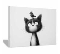 HUYEEI Quadri Bianco E Nero Gatti e uccelli Fotomurali in TNT alla,decorazioni da parete, Adatto per camera da letto, corridoio soggiorno ecc.(bianco e nero181)-70x100cm Incorniciato