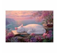 HUYEEI Quadro su tela, Gatto che dorme su un libro, Forma Semplice Arte della Parete E Stampe Poster Moderni, per soggiorno, camera da letto corridoio(bianco)-60x90cm Non incorniciato