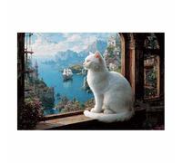 HUYEEI Quadro su tela, Gatto che guarda la baia, Forma Semplice Arte della Parete E Stampe Poster Moderni, per soggiorno, camera da letto corridoio(bianco)-60x90cm Non incorniciato