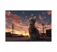 HUYEEI Quadro su tela, Gatto che osserva le farfalle, Forma Semplice Arte della Parete E Stampe Poster Moderni, per soggiorno, camera da letto corridoio(marrone)-20x30cm Non incorniciato