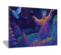 HUYEEI Stampa artistica di Gesù Accogliere la brezza colorata pittura religioso,adatto per la decorazione murale in sala di preghiera,cristianesimo,scuola,ospedale(Violetta;108)-20x30cm Incorniciato