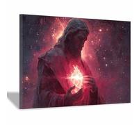 HUYEEI Stampa artistica di Gesù Afferrare lo splendore del cuore pittura religioso,adatto per la decorazione murale in sala di preghiera,cristianesimo,scuola,ospedale(rosso78)-60x80cm Incorniciato