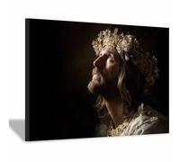 HUYEEI Stampa artistica di Gesù Guardare la corona di fiori pittura religioso,adatto per la decorazione murale in sala di preghiera,cristianesimo,scuola,ospedale(marrone48)-40x60cm Incorniciato