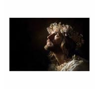 HUYEEI Stampa artistica di Gesù Guardare la corona di fiori pittura religioso,adatto per la decorazione murale in sala di preghiera,cristianesimo,scuola,ospedale(marrone48)-70x100cm Non incorniciato