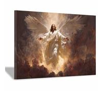 HUYEEI Stampa artistica di Gesù Le ali scendono al cielo pittura religioso,adatto per la decorazione murale in chiesa,sala di preghiera,cristianesimo,scuola,ospedale(bianco88)-60x90cm Incorniciato