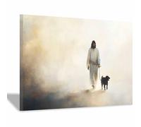 HUYEEI Stampa artistica di Gesù Portare a spasso il Cane nella Nebbia pittura religioso,adatto per la decorazione murale in sala di preghiera,cristianesimo,ospedale(bianco08)-20x30cm Incorniciato