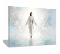 HUYEEI Stampa su tela Santo Avvicinarsi alla Luce con immagine di Gesù immagine decorativa da parete, poster nordico, per soggiornoCamera da letto Corridoio(bianco194)-60x90cm Incorniciato