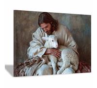 HUYEEI su Tela Gesù Cristo Abbracciare un agnello STAMPA SU TELA Quadri Moderni Moderno Arte Astratto Cucina Soggiorno Camera da letto(bianco121)-70x100cm Incorniciato